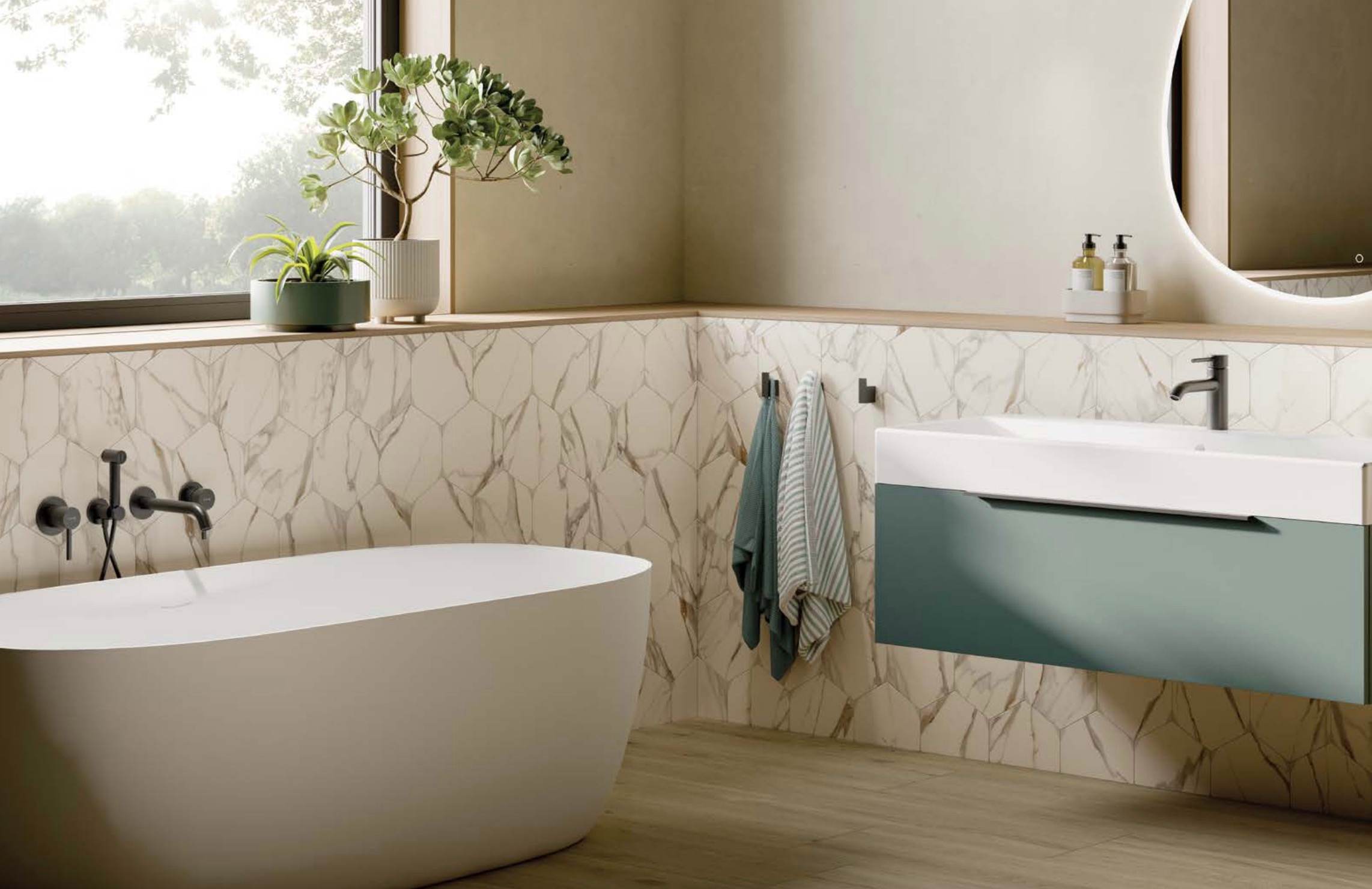 Gạch lục giác vân đá ốp nhà tắm
